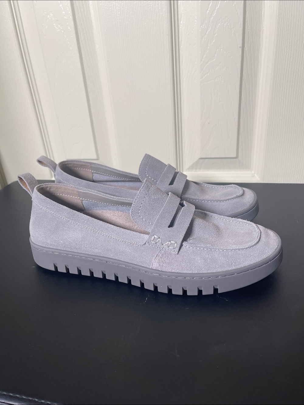 Vionic Light Gray Suede Penny Loafers
